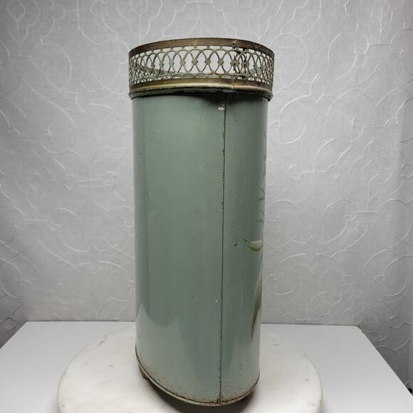 Vintage Plymouth Tole Hand Painted Umbrella Stand Metal Toleware Ball Footed - Picture 2 of 16